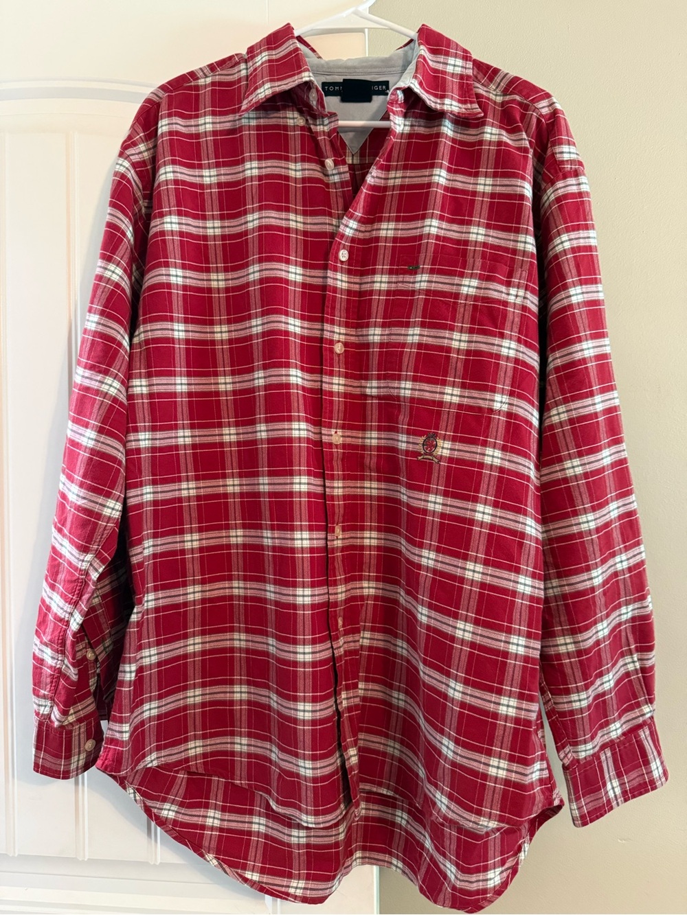 Tommy Hilfiger Red & White Plaid Long-Sleeve Button-Down Shirt